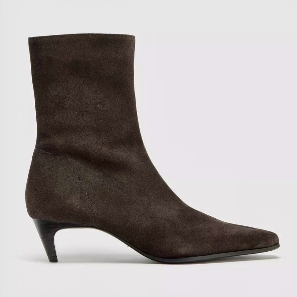 ZARA Genuine Suede Chocolate Brown Ankle Boots